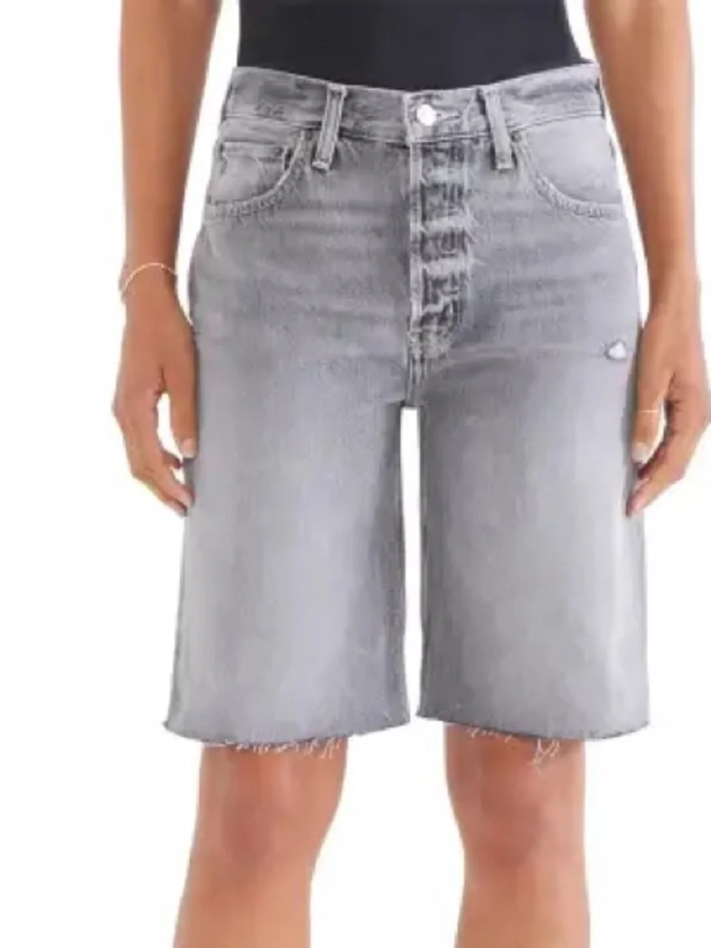 Etica Grey Brandy Long Short High-Rise Denim Bermuda Shorts Size 25 EUC